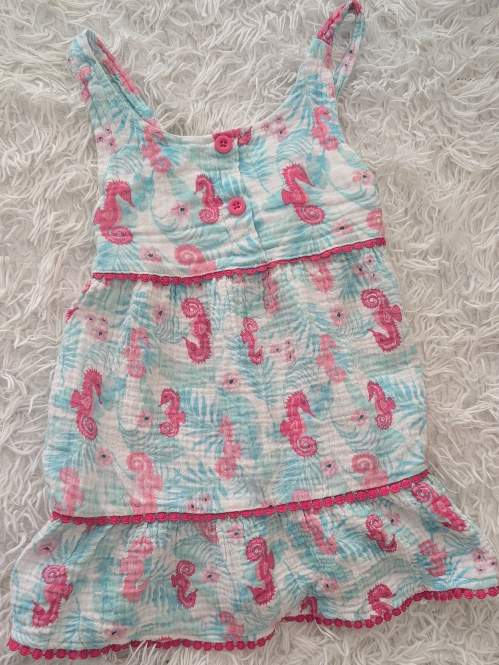 Willow & Wyatt Girls 4T Seahorse Sundress – Pink & Aqua Coastal Summer Dress